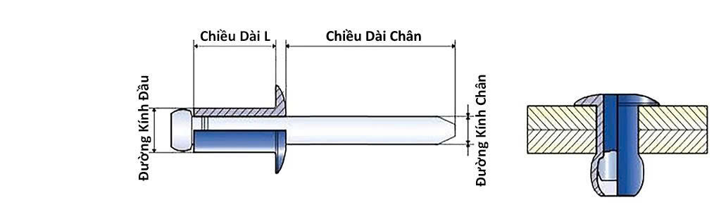 cấu tạo đinh rivet nhôm thân đầu mũ